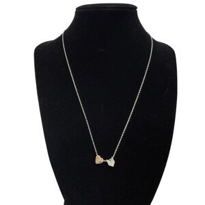 925 Sterling Silver Two Tone Interlocking Heart Pendant Necklace Pave Cluster